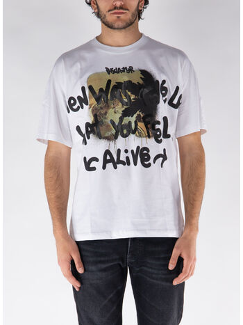 T-SHIRT A MANICHE CORTE CON STAMPA, BIANCO, small