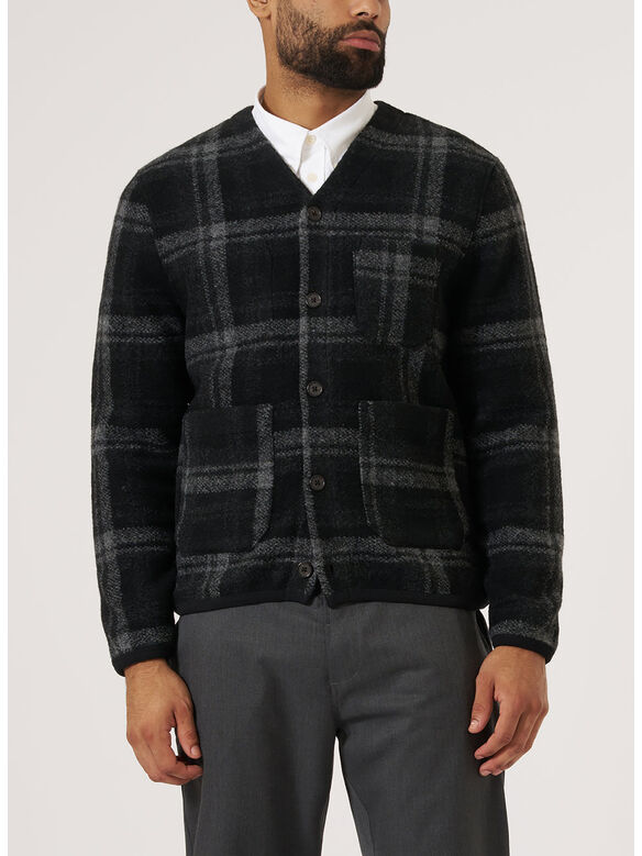 CARDIGAN MOH CHECK FLEECE, GREY, medium