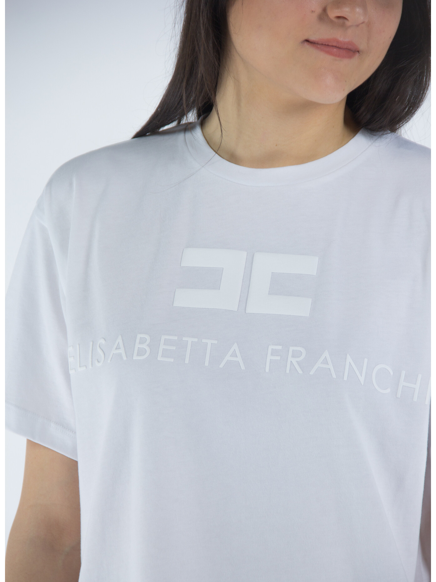 ELISABETTA FRANCHI T SHIRT GIROCOLLO CON STAMPA LOGO IN TONO