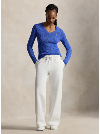 MAGLIONE IN COTONE A TRECCE CON SCOLLO A V, MAIDSTONE BLUE, small