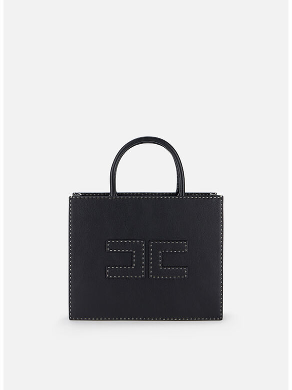BORSA TOTE MEDIA CON IMPUNTURE A CONTRASTO, 110 NERO, medium