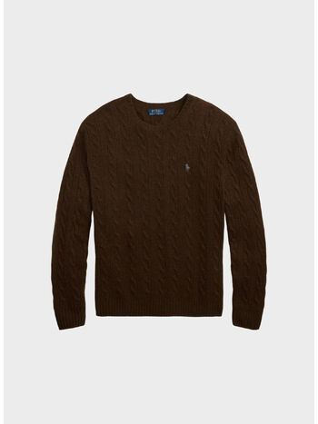 MAGLIONE GIROCOLLO IN MAGLIA TRECCIATO, CACAO BROWN HEATHER, small