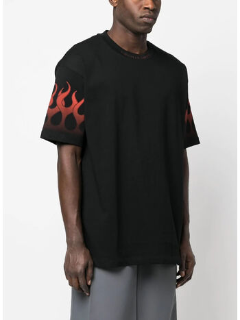 T-SHIRT WITH RED FLAMES, BLACK, small