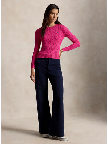 MAGLIONE A GIROCOLLO IN COTONE A TRECCE, ACCENT PINK, small