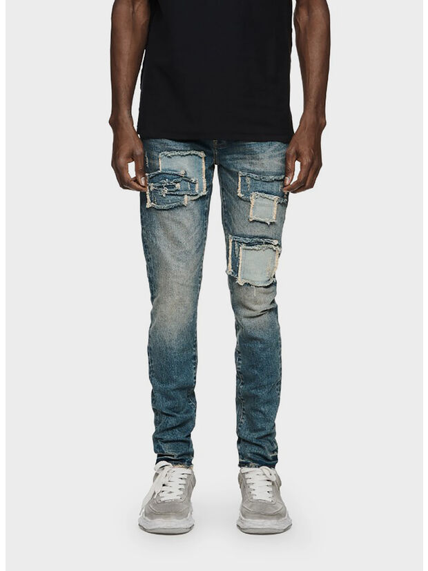 JEANS CON TOPPE E FRANGE STRETCH DENIM, VSPR VINTAGE DARK INDIGO SQUARE PATH REPAIR, large