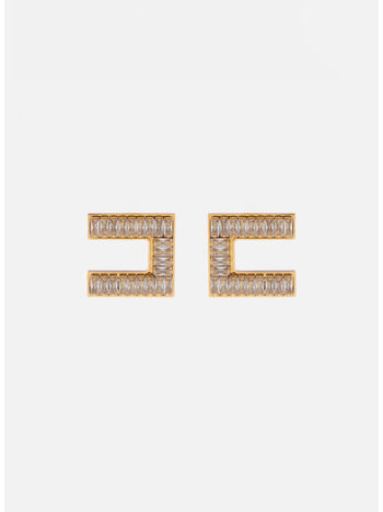 ORECCHINI LOGO CON STRASS BAGUETTE, 193, small