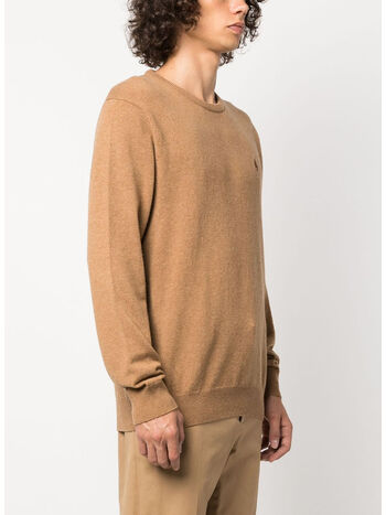 MAGLIONE GIROCOLLO CON LOGO, LATTE BROWN HEATHER, small