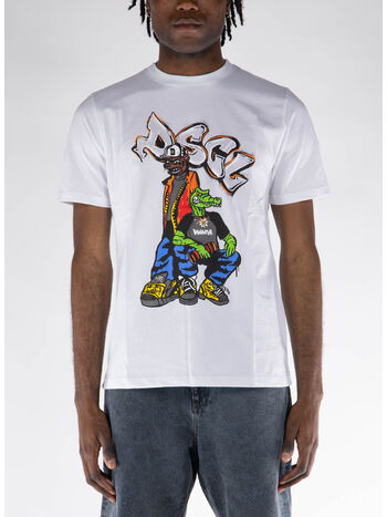T-SHIRT GIROCOLLO CON STAMPA, BIANCO, small