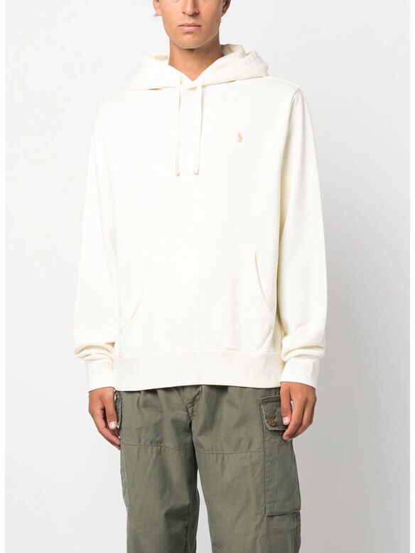 FELPA HOODIE CON LOGO RICAMATO, CLUBHOUSE CREAM, medium