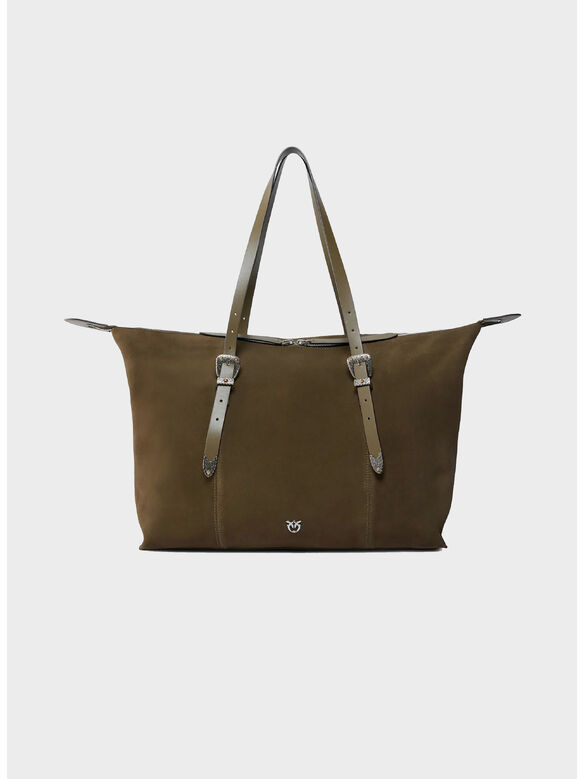 BORSA TOTE BAG SUEDE, V65N MILITAR GREEN-NICKEL, medium