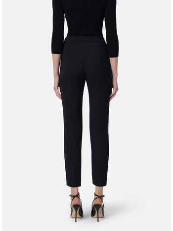 PANTALONE SLIM IN CRÊPE CON PLACCA LOGO, 110 NERO, small