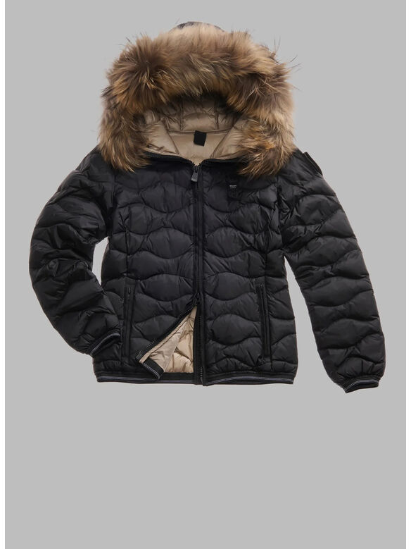 PIUMINO CON BORDO IN PELLICCIA ALDIE, 999EI NERO int. BEIGE 301, medium