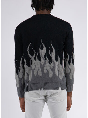 MAGLIONE WITH GREY JACQUARD FLAMES, BLACK, small