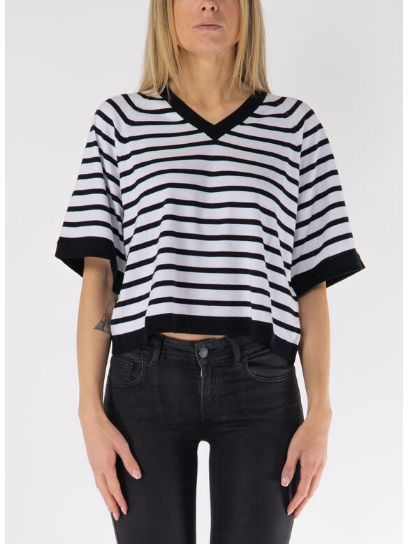 T-SHIRT MAROL STRIPES, B0I WHITE - BLACK PURE, medium