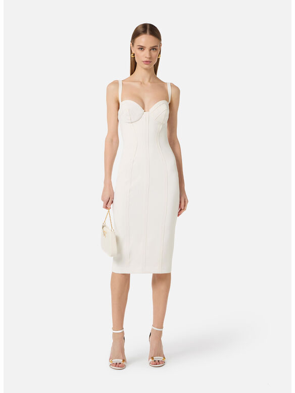 ABITO IN CR&Ecirc;PE LEGGERO CON TESSUTO A TAGLIO VIVO, 360 AVORIO, medium