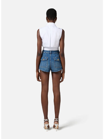 CAMICIA CROPPED CON MANTELLINA, 100 BIANCO, small