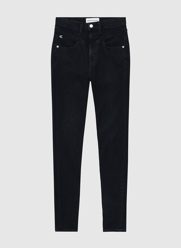 JEANS SUPER SKINNY STRETTI ALLA CAVIGLIA A VITA ALTA, 1BYAB045WASHEDBLACKY, large