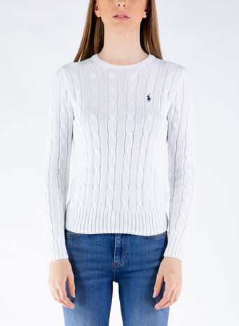 MAGLIONE A TRECCE, 005WHITE, small