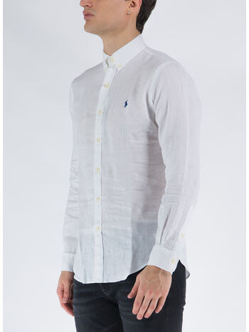 CAMICIA DI LINO CON LOGO RICAMATO, WHITE, small
