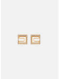 ORECCHINI MICRO SQUADRATI IN OTTONE CON LOGO E STRASS, U95 ORO GIALLO, thumb
