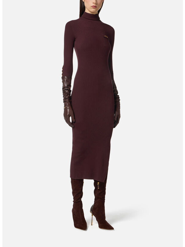 ABITO IN MAGLIA A COSTINE CON TASCHINO, EA4 MERLOT, large