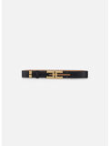 CINTURA IN PELLE CON FIBBIA LOGO, 110 NERO, thumb