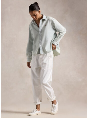 CAMICIA A MANICHE LUNGHE CON LOGO RICAMATO, CHAMBRAY, small