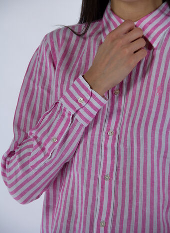 CAMICIA IN LINO, 015MAUIPINKWHITE, small