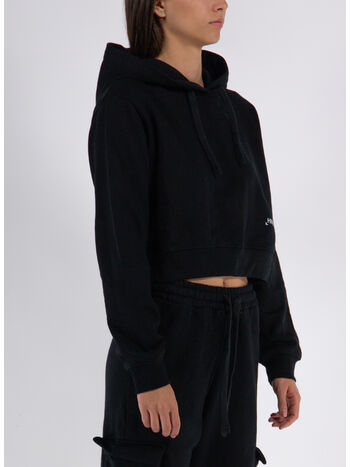 FELPA CROP CON CAPPUCCIO, NERO, small
