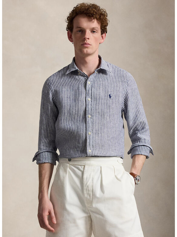 CAMICIA IN LINO A RIGHE SLIM-FIT, 7188G NEW CLASSIC NAVY WHITE, medium