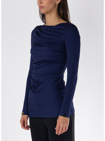 MAGLIA IN JERSEY CON DRAPPEGGIO, B75 NAVY, small