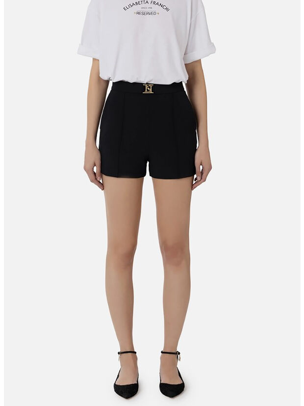 SHORT IN CRÊPE CON PLACCA LOGO, 110, large