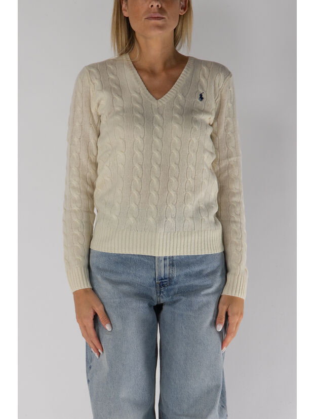 MAGLIONE KIMBERLY CON SCOLLO A V, CREAM, large