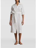 ABITO CHEMISIER IN COTONE E LINO CON CINTURA, WHITE, thumb