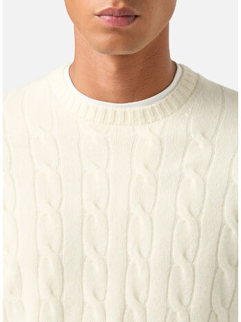 MAGLIONE REGENT BRAID WOOL, 00023M 10 OFF WHITE, small