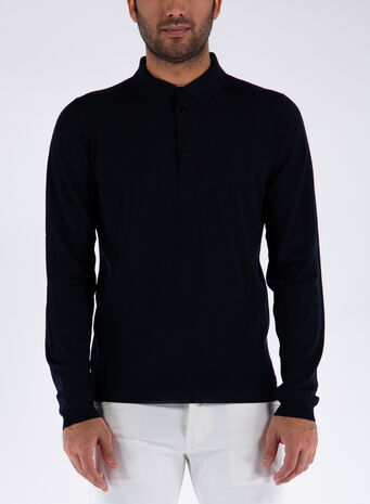 POLO A MANICHE LUNGHE, BLU, small