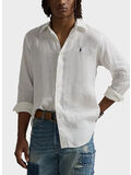 CAMICIA IN LINO CON LOGO RICAMATO, CERAMIC WHITE, thumb