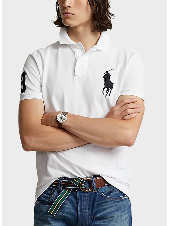 POLO A MANICE CORTE CON PATCH LOGO, WHITE, medium