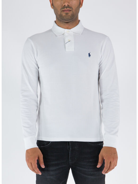 M POLO IN PIQUE MANICA LUNGA SLIM-FIT, WHITE, medium