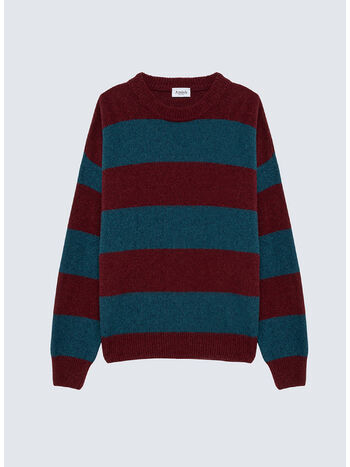 MAGLIONE GIROCOLLO A RIGHE IN LANA SHETLAND, C0517 BRICK/PEACOCK, small