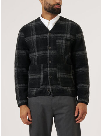 CARDIGAN MOH CHECK FLEECE, GREY, small