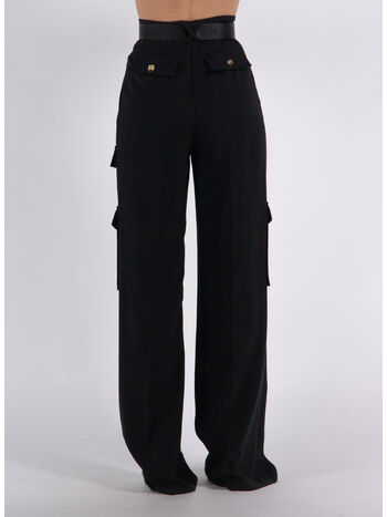 PANTALONE CARGO IN CREPE CON CINTURA, 110 NERO, small