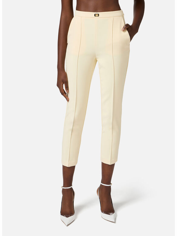PANTALONE IN CRÊPE CON TASCHE E PLACCA LOGO, DC7 LEMONADE, medium