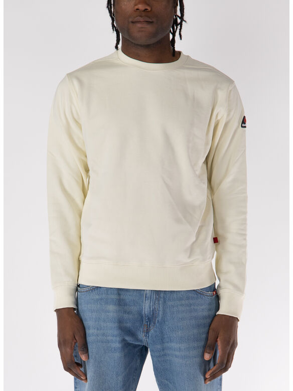 FELPA GIROCOLLO CON PATCH LOGO, 002 OFF WHITE, medium