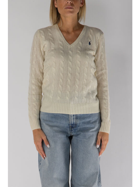 MAGLIONE KIMBERLY CON SCOLLO A V, CREAM, medium