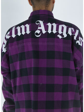 CAMICIA A QUADRI CON LOGO CURVED, 3701 PURPLE WHITE, small