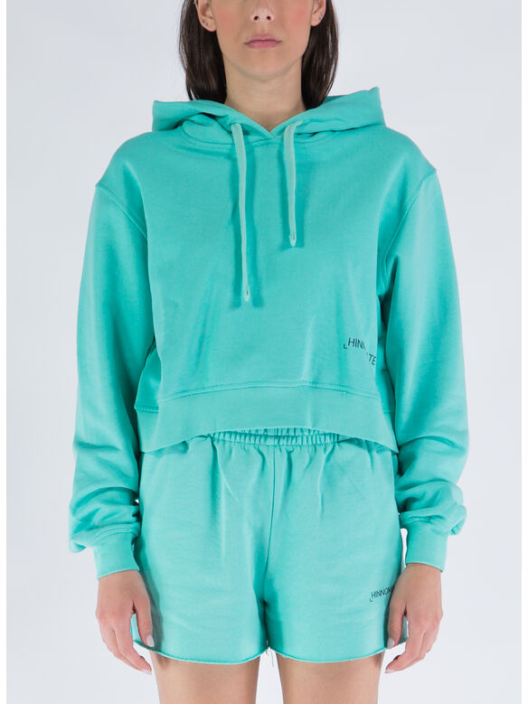 FELPA CROP CON CAPPUCCIO, VERDE MENTA, medium