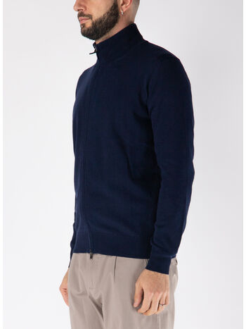 MAGLIONE FULL ZIP A COLLO ALTO, 38 BLU, small