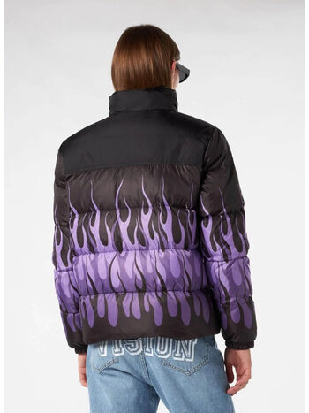GIUBBOTTO PUFFY WITH PURPLE FLAMES, BLACK, small