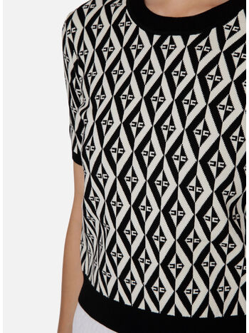 T-SHIRT IN MAGLIA MOTIVO ROMBI, 685 NERO/BURRO, small